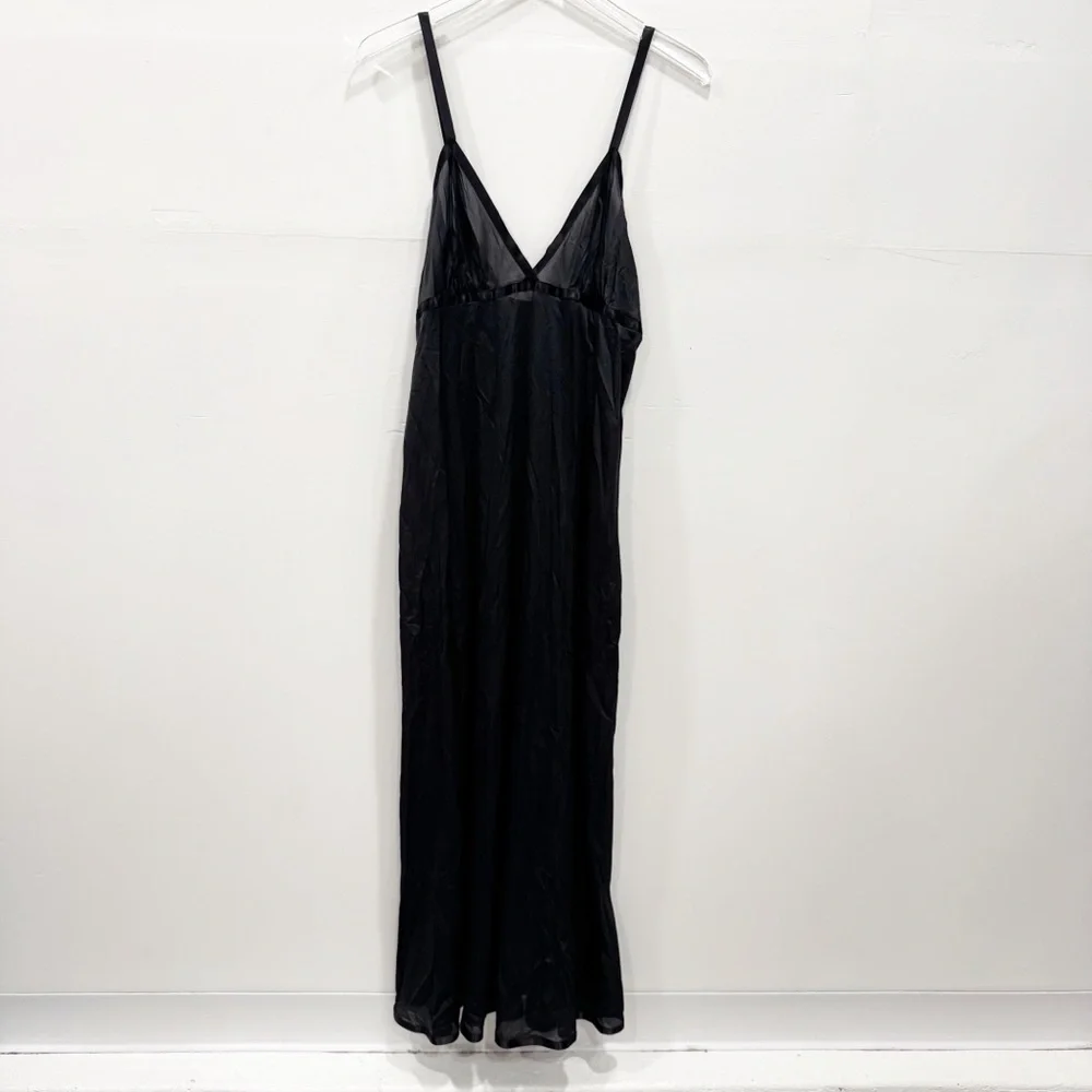 Vintage Handmade Sheer Full Length Nighty Sleep Dress Lingerie XL Black Strappy - Picture 2 of 6